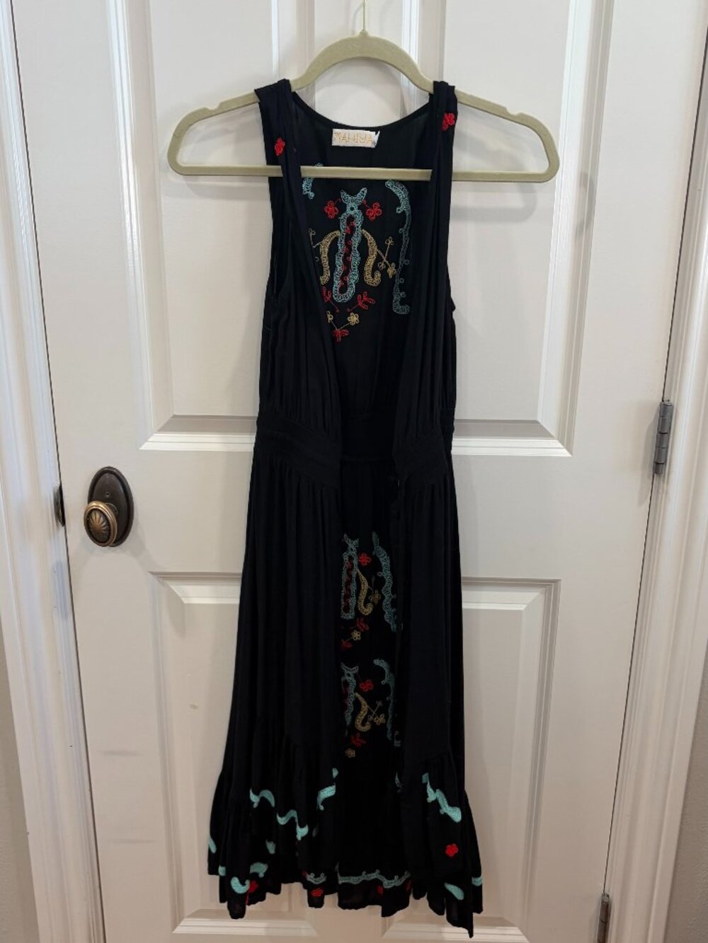 Mahiya Black Embroidered Boho Midi Dress M/S